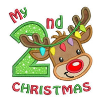 My 2nd Christmas - reindeer applique machine embroidery design by sweetstitchdesign.com