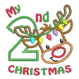 My 2nd Christmas - reindeer applique machine embroidery design by sweetstitchdesign.com