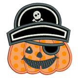 Halloween pirate pumpkin applique machine embroidery design by sweetstitchdesign.com