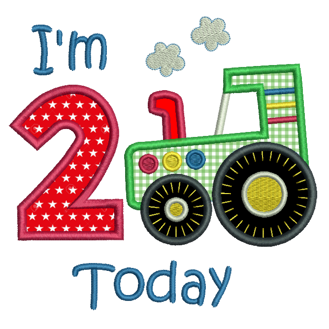Boy's 2nd Birthday tractor applique embroidery by sweetstitchdesign.com