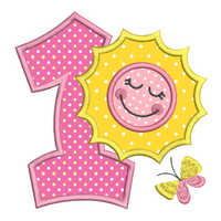 1st birthday number with sun applique machine embroidery design by sweetstitchdesign.com