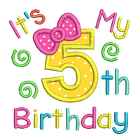 Girl's 5th birthday applique machine embroidery design by sweetstitchdesign.com