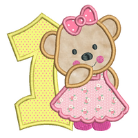 1st birthday number with teddy applique machine embroidery design by sweetstitchdesign.com