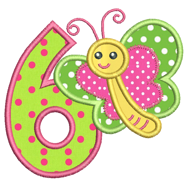 Girl's 6th birthday applique machine embroidery design by sweetstitchdesign.com