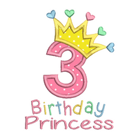 Girl's 3rd birthday applique machine embroidery design by sweetstitchdesign.com