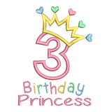 Girl's 3rd birthday applique machine embroidery design by sweetstitchdesign.com