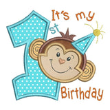 1st birthday monkey applique machine embroidery design by sweetstitchdesign.com