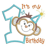 1st birthday monkey applique machine embroidery design by sweetstitchdesign.com