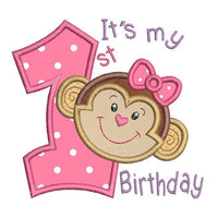 1st birthday monkey applique machine embroidery design by sweetstitchdesign.com