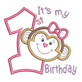 1st birthday monkey applique machine embroidery design by sweetstitchdesign.com