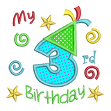 3rd Birthday Applique Machine Embroidery Design by sweetstitchdesign.com