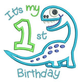 1st birthday dinosaur applique machine embroidery design by sweetstitchdesign.com