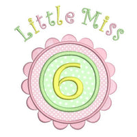 Little Miss 6 - birthday applique machine embroidery design by sweetstitchdesign.com