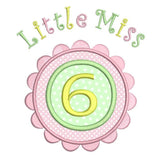 Little Miss 6 - birthday applique machine embroidery design by sweetstitchdesign.com