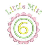 Little Miss 6 - birthday applique machine embroidery design by sweetstitchdesign.com