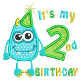 2nd birthday monster applique machine embroidery design by sweetstitchdesign.com