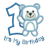 1st birthday teddy bear applique machine embroidery design by sweetstitchdesign.com