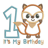 1st birthday fox applique machine embroidery design by sweetstitchdesign.com