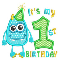 1st birthday monster applique machine embroidery design by sweetstitchdesign.com
