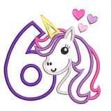 Girl's 6th birthday unicorn applique machine embroidery design by sweetstitchdesign.com