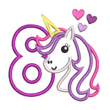 8th birthday unicorn applique machine embroidery design by sweetstitchdesign.com