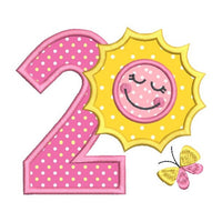 2nd birthday number with sun applique machine embroidery design by sweetstitchdesign.com