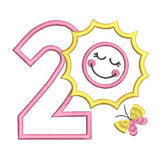 2nd birthday number with sun applique machine embroidery design by sweetstitchdesign.com