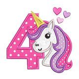 4th birthday unicorn applique machine embroidery design by sweetstitchdesign.com