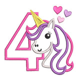 4th birthday unicorn applique machine embroidery design by sweetstitchdesign.com