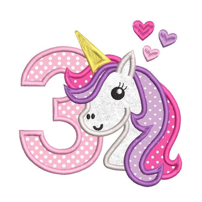 3rd birthday unicorn applique machine embroidery design by sweetstitchdesign.com