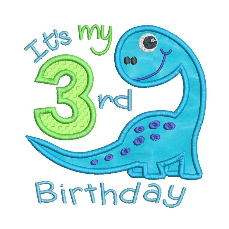 3rd birthday dinosaur machine embroidery design by sweetstitchdesign.com