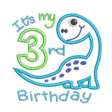 3rd birthday dinosaur machine embroidery design by sweetstitchdesign.com