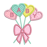 Baby heart balloons applique machine embroidery design by sweetstitchdesign.com