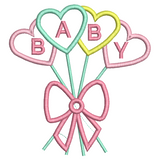 Baby heart balloons applique machine embroidery design by sweetstitchdesign.com