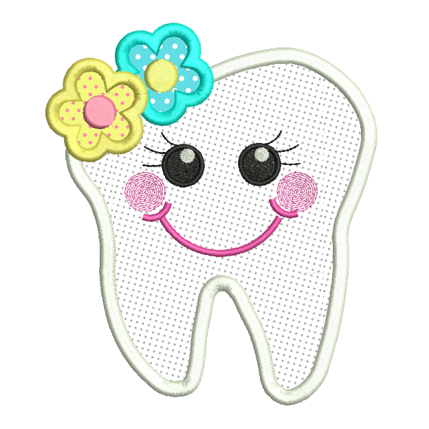 Girl tooth applique machine embroidery design by sweetstitchdesign.com