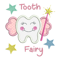 Tooth fairy applique machine embroidery design by sweetstitchdesign.com