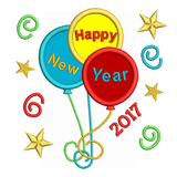 Happy New Year balloons applique embroidery design by sweetstitchdesign.com