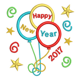 Happy New Year balloons applique embroidery design by sweetstitchdesign.com