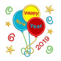 Happy New Year balloons applique embroidery design by sweetstitchdesign.com