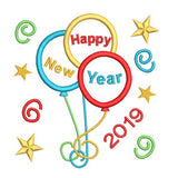Happy New Year balloons applique embroidery design by sweetstitchdesign.com