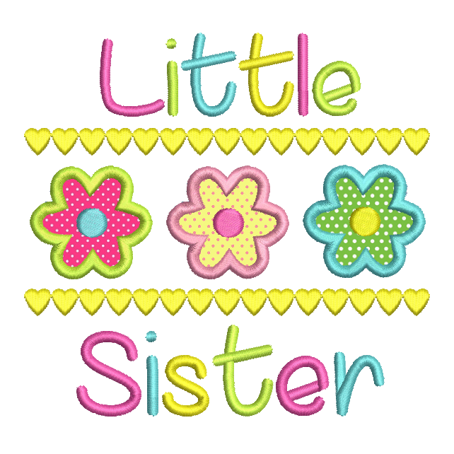 Little Sister applique embroidery design by sweetstitchdesign.com