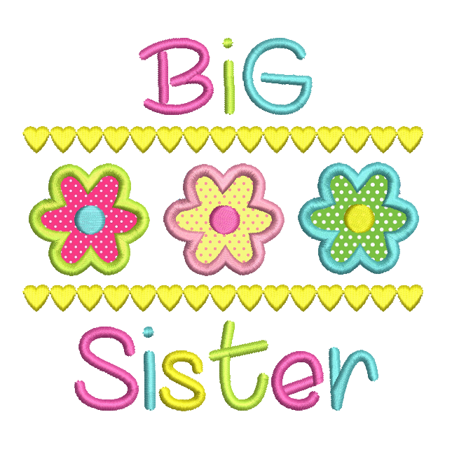 Big Sister applique embroidery design by sweetstitchdesign.com