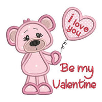 Valentine's Day teddy bear applique machine embroidery design by sweetstitchdesign.com