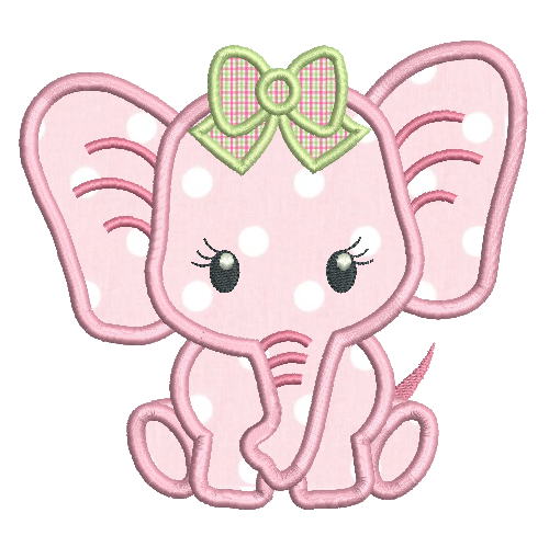 Baby girl elephant applique machine embroidery design by sweetstitchdesign.com