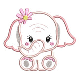 Baby girl elephant applique machine embroidery design by sweetstitchdesign.com