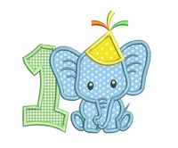 1st birthday number with elephant applique machine embroidery design by sweetstitchdesign.com