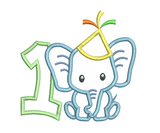 1st birthday applique number with elephant machine embroidery design by sweetstitchdesign.com