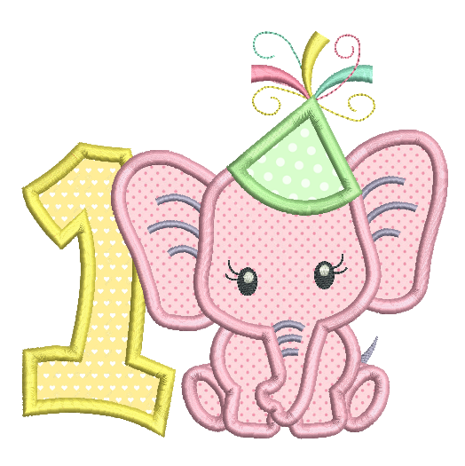 1st birthday applique number with elephant machine embroidery design by sweetstitchdesign.com