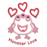 Valentine's Day monster applique machine embroidery design by sweetstitchdesign.com