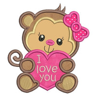 Valentine's Day Monkey applique machine embroidery design by sweetstitchdesign.com